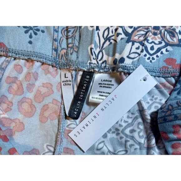 Jaclyn Intimates L Blue Floral Drawstring Waist Side Pockets Capri Sleep Pants - Picture 5 of 5